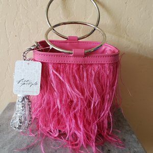 Free People Pink Feathered Top Handle Bag